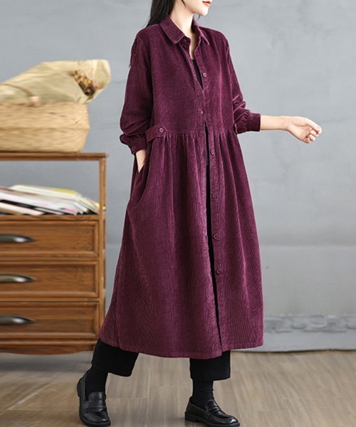 ONEP STAR（ワンピスター）の「コーデュロイシャツワンピース（シャツワンピース・レディース・ブラウン/プラム/ブラック/ブルーグリーン・MEDIUM/LARGE/X-LARGE）」の13枚目の写真