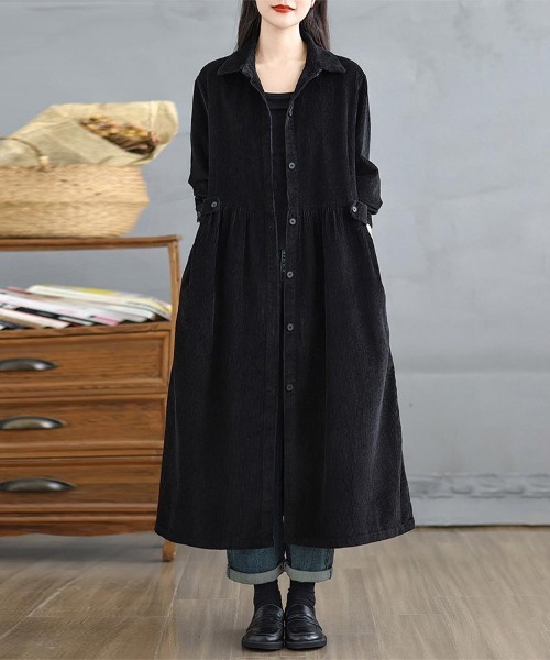 ONEP STAR（ワンピスター）の「コーデュロイシャツワンピース（シャツワンピース・レディース・ブラウン/プラム/ブラック/ブルーグリーン・MEDIUM/LARGE/X-LARGE）」の15枚目の写真