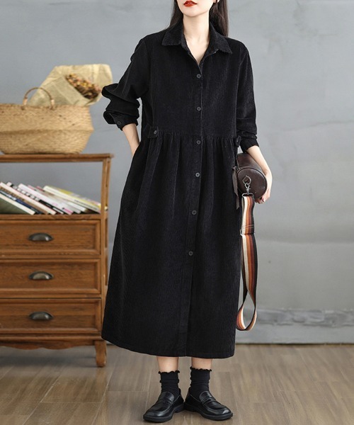 ONEP STAR（ワンピスター）の「コーデュロイシャツワンピース（シャツワンピース・レディース・ブラウン/プラム/ブラック/ブルーグリーン・MEDIUM/LARGE/X-LARGE）」の17枚目の写真