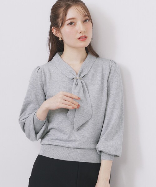 ゴールドパーツ付きボウタイニット【洗濯機OK】《10col/XS～LL