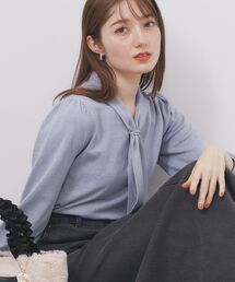 index（インデックス）の「ゴールドパーツ付きボウタイニット【洗濯機OK】《10col/XS～LL》（ニット/セーター）」