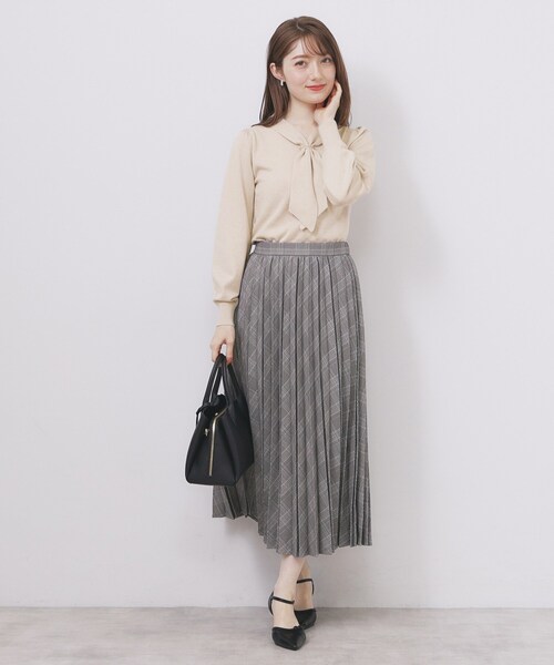 ゴールドパーツ付きボウタイニット【洗濯機OK】《10col/XS～LL