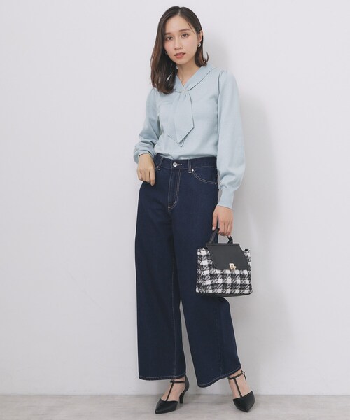 index（インデックス）の「ゴールドパーツ付きボウタイニット【洗濯機OK】《10col/XS～LL》（ニット/セーター・レディース・ホワイト系7/ベージュ系その他7/ピンク系1/ボルドー/ブルー系5/サックスブルー系7/チャコールグレー/ブラック系4/グレー系4/ブラウン系その他7・34/36/38/40/42）」の13枚目の写真