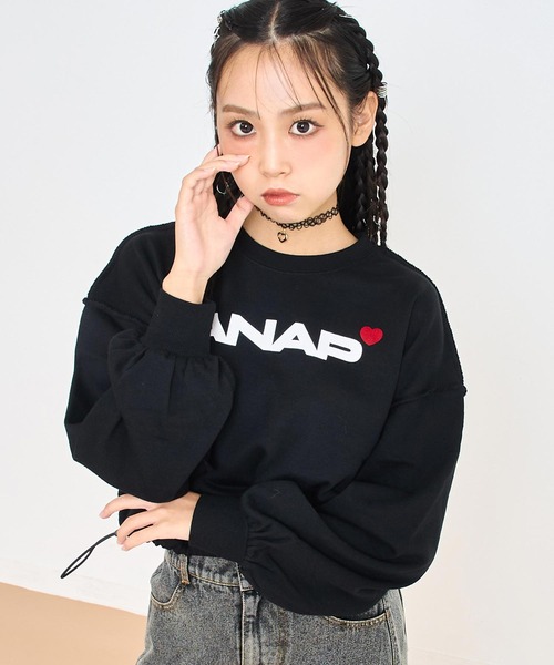 ANAP GiRL(アナップガール)の「ANAPロゴ ドロスト付クロップドトップス スウェット 【親子お揃い】【キッズお揃い】(スウェット・キッズ・ライトグレー/ピンク/ブラック・XS/S/M)」の18枚目の写真