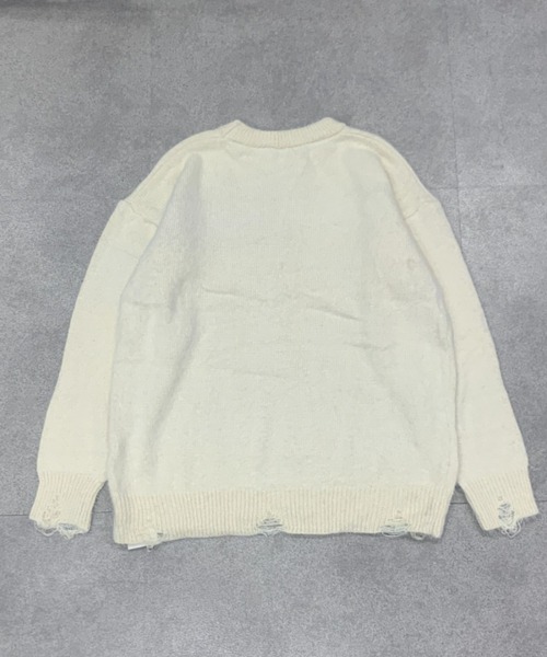 lilful（リルフル）の「レタリングロゴ オーバーサイズ ダメージ加工ニット（ニット/セーター・レディース・アイボリー/グレー/ホワイト・M/L）」の8枚目の写真