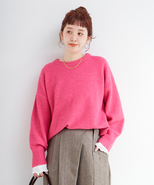 B.C STOCK(ベーセーストック)の「手洗い可 / WOOLMIXクルーネックプルオーバー(ニット/セーター・レディース・チャコールグレー/ピンク/レッド/ブルー・FREE)」の7枚目の写真