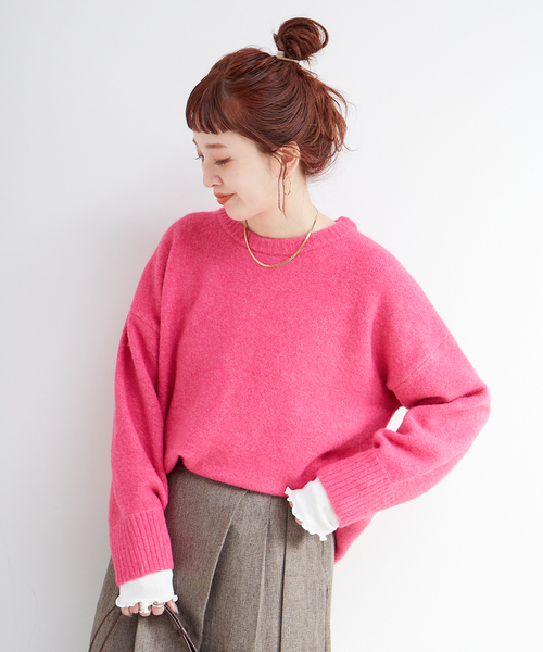 B.C STOCK(ベーセーストック)の「手洗い可 / WOOLMIXクルーネックプルオーバー(ニット/セーター・レディース・チャコールグレー/ピンク/レッド/ブルー・FREE)」の8枚目の写真