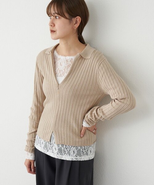 SHENERY（シーナリー）の「ハーフジップリブニット（ニット/セーター・レディース・ベージュ/ネイビー/パープル・FREE）」の2枚目の写真