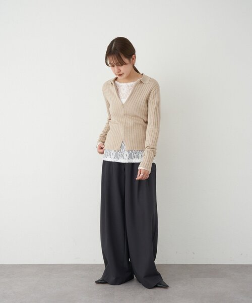 SHENERY（シーナリー）の「ハーフジップリブニット（ニット/セーター・レディース・ベージュ/ネイビー/パープル・FREE）」の8枚目の写真