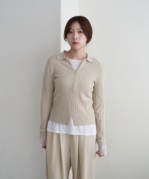 SHENERY（シーナリー）の「ハーフジップリブニット（ニット/セーター・レディース・ベージュ/ネイビー/パープル・FREE）」の16枚目の写真