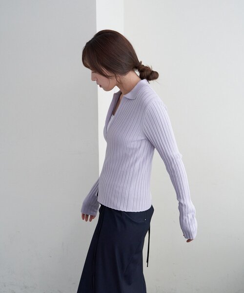 SHENERY（シーナリー）の「ハーフジップリブニット（ニット/セーター・レディース・ベージュ/ネイビー/パープル・FREE）」の6枚目の写真