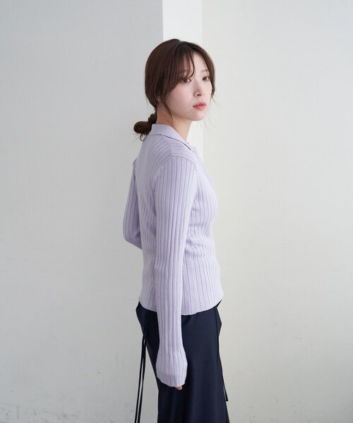 SHENERY（シーナリー）の「ハーフジップリブニット（ニット/セーター・レディース・ベージュ/ネイビー/パープル・FREE）」の5枚目の写真