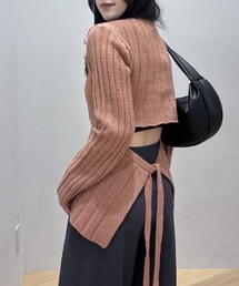 バックリボンリブニット
