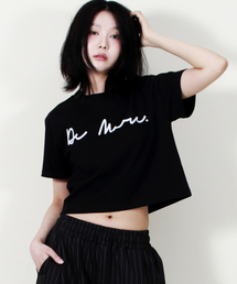ROUGH WRITING TEXT-LOGO CROP T-SHIRT BLACK
