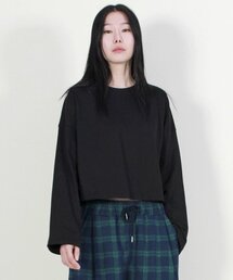 オーバーサイズセミクロップ長袖Tシャツブラック