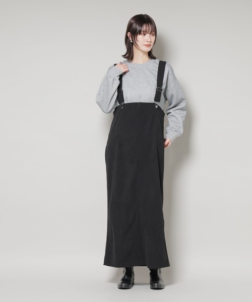 NANO universe（ナノユニバース）の「ストレッチ起毛ジャンパースカート(セットアップ可)（ジャンパースカート・レディース・ブラック/グリーン系その他4/アイボリー・FREE）」の2枚目の写真