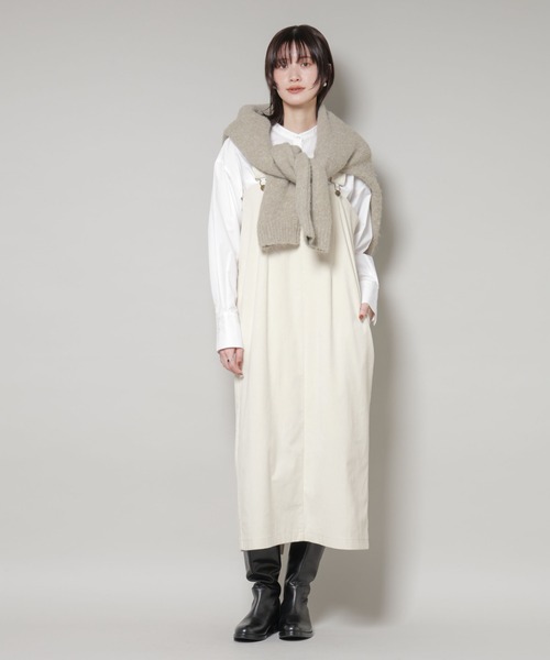 NANO universe（ナノユニバース）の「ストレッチ起毛ジャンパースカート(セットアップ可)（ジャンパースカート・レディース・ブラック/グリーン系その他4/アイボリー・FREE）」の5枚目の写真