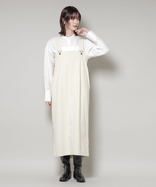 NANO universe（ナノユニバース）の「ストレッチ起毛ジャンパースカート(セットアップ可)（ジャンパースカート・レディース・ブラック/グリーン系その他4/アイボリー・FREE）」の9枚目の写真