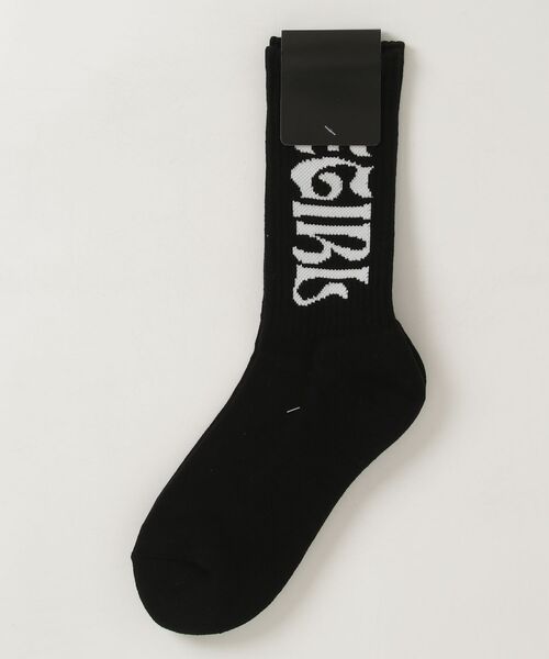 X-girl(エックスガール)の「WIDE GOTHIC LOGO JACQUARD SOCKS(ソックス/靴下・レディース・パープル/ホワイト/ブラック・ONE SIZE)」の9枚目の写真