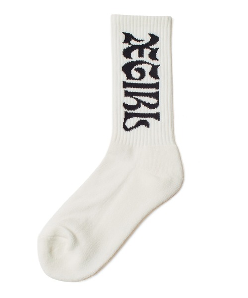 X-girl(エックスガール)の「WIDE GOTHIC LOGO JACQUARD SOCKS(ソックス/靴下・レディース・パープル/ホワイト/ブラック・ONE SIZE)」の2枚目の写真