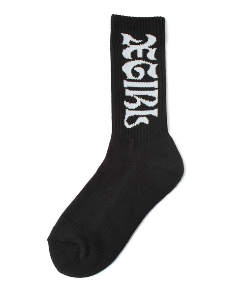 X-girl(エックスガール)の「WIDE GOTHIC LOGO JACQUARD SOCKS(ソックス/靴下・レディース・パープル/ホワイト/ブラック・ONE SIZE)」の3枚目の写真