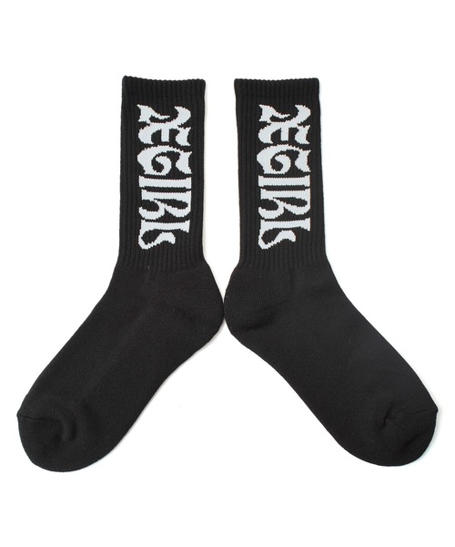 X-girl(エックスガール)の「WIDE GOTHIC LOGO JACQUARD SOCKS(ソックス/靴下・レディース・パープル/ホワイト/ブラック・ONE SIZE)」の5枚目の写真