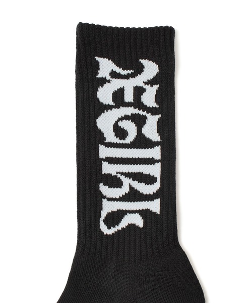 X-girl(エックスガール)の「WIDE GOTHIC LOGO JACQUARD SOCKS(ソックス/靴下・レディース・パープル/ホワイト/ブラック・ONE SIZE)」の6枚目の写真