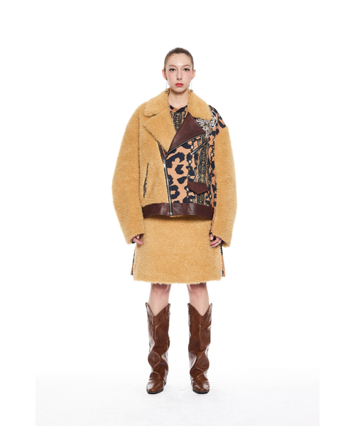 Leopard slogan Printing Fur Biker Jacket