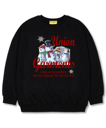 スノーファミリー オーバーサイズ スウェット クリスマスTシャツ [裏起毛]ブラック