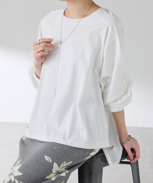 COLLAGE GALLARDAGALANTE（コラージュガリャルダガランテ）の「ドッキング裾ドロストカットソー（Tシャツ/カットソー・レディース・オフホワイト/チャコールグレー・FREE）」の2枚目の写真