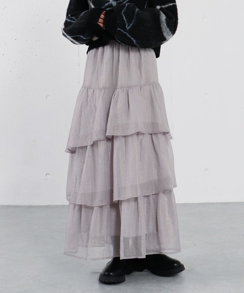 archives(アルシーヴ)の「箔シフォンティアードSK(スカート・レディース・アイボリー/ブラック/グレー・MEDIUM)」の3枚目の写真