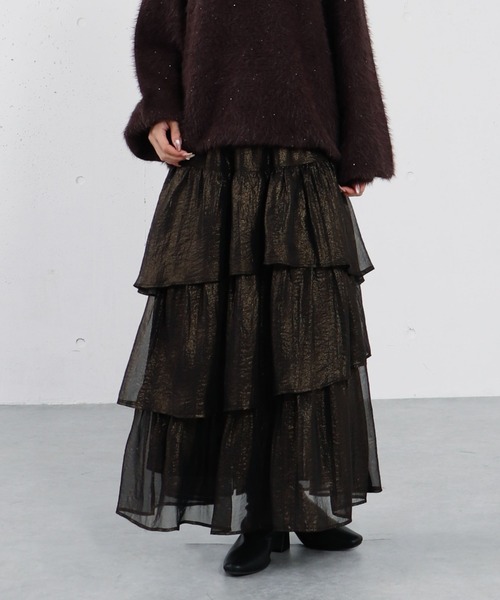 archives(アルシーヴ)の「箔シフォンティアードSK(スカート・レディース・アイボリー/ブラック/グレー・MEDIUM)」の2枚目の写真