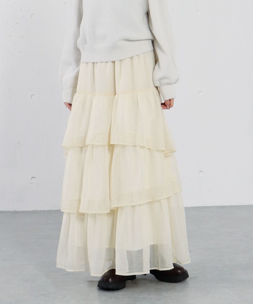 archives(アルシーヴ)の「箔シフォンティアードSK(スカート・レディース・アイボリー/ブラック/グレー・MEDIUM)」の4枚目の写真