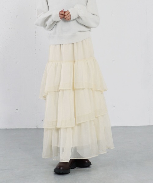 archives(アルシーヴ)の「箔シフォンティアードSK(スカート・レディース・アイボリー/ブラック/グレー・MEDIUM)」の5枚目の写真