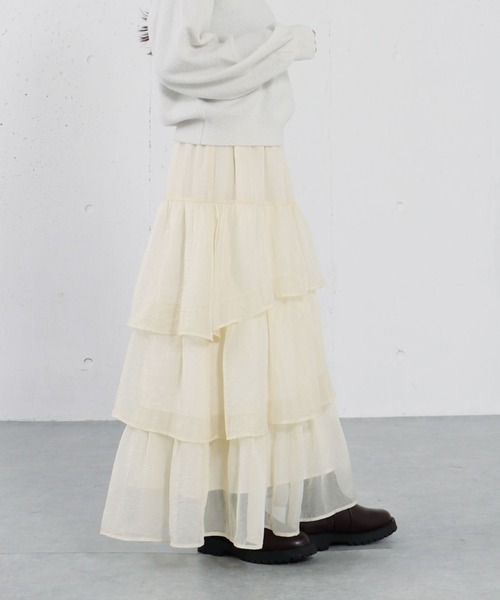 archives(アルシーヴ)の「箔シフォンティアードSK(スカート・レディース・アイボリー/ブラック/グレー・MEDIUM)」の7枚目の写真