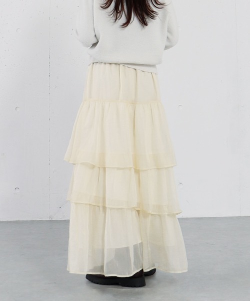 archives(アルシーヴ)の「箔シフォンティアードSK(スカート・レディース・アイボリー/ブラック/グレー・MEDIUM)」の8枚目の写真