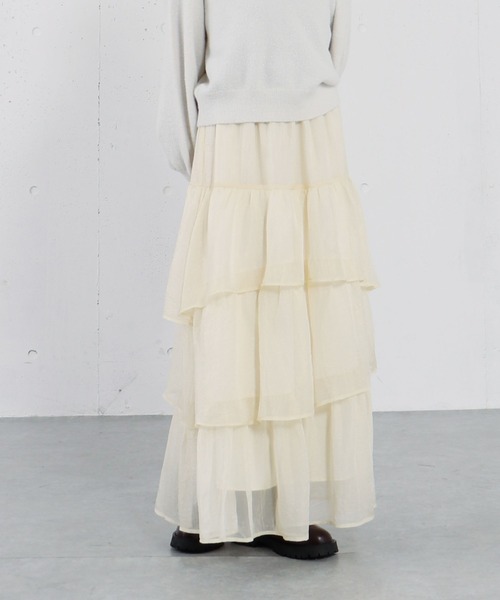 archives(アルシーヴ)の「箔シフォンティアードSK(スカート・レディース・アイボリー/ブラック/グレー・MEDIUM)」の6枚目の写真