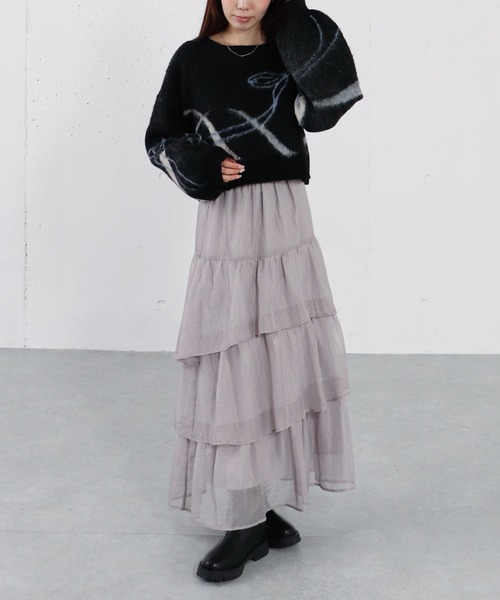 archives(アルシーヴ)の「箔シフォンティアードSK(スカート・レディース・アイボリー/ブラック/グレー・MEDIUM)」の18枚目の写真