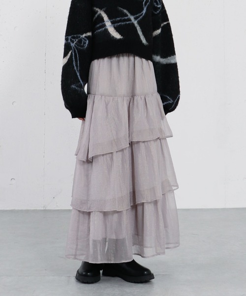 archives(アルシーヴ)の「箔シフォンティアードSK(スカート・レディース・アイボリー/ブラック/グレー・MEDIUM)」の13枚目の写真