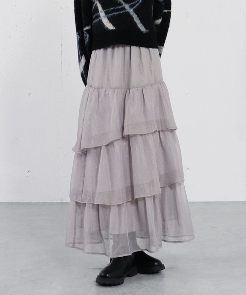 archives(アルシーヴ)の「箔シフォンティアードSK(スカート・レディース・アイボリー/ブラック/グレー・MEDIUM)」の14枚目の写真