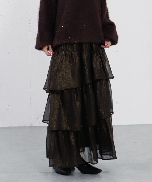 archives(アルシーヴ)の「箔シフォンティアードSK(スカート・レディース・アイボリー/ブラック/グレー・MEDIUM)」の21枚目の写真