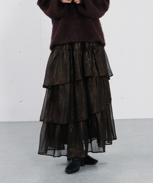 archives(アルシーヴ)の「箔シフォンティアードSK(スカート・レディース・アイボリー/ブラック/グレー・MEDIUM)」の22枚目の写真