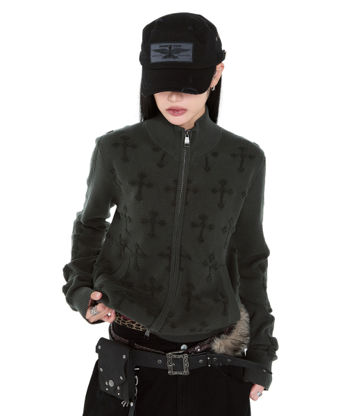 AAKAM(アーカム)の「Cross Boucle Knit Zip-Up (Khaki)(ニット/セーター・レディース・その他・1/2)」の2枚目の写真