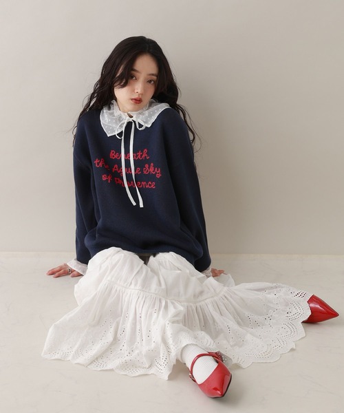 RAGEBLUE（レイジブルー）の「ハイゲージフロントロゴニット（ニット/セーター・レディース・ホワイト/ブルー/ネイビー・FREE）」の12枚目の写真