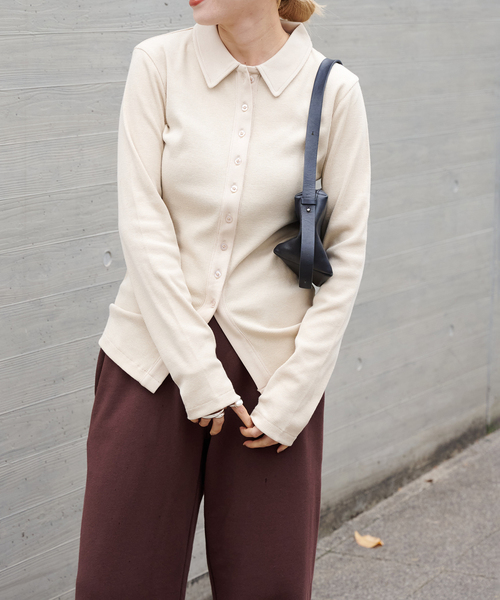 OUTDOOR PRODUCTS(アウトドアプロダクツ)の「エリツキリブカーディガン(Tシャツ/カットソー・レディース・グレー/ブラウン/ベージュ・FREE)」の3枚目の写真