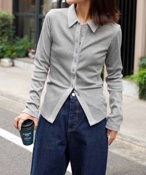 OUTDOOR PRODUCTS(アウトドアプロダクツ)の「エリツキリブカーディガン(Tシャツ/カットソー・レディース・グレー/ブラウン/ベージュ・FREE)」の1枚目の写真