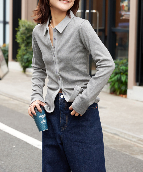 OUTDOOR PRODUCTS(アウトドアプロダクツ)の「エリツキリブカーディガン(Tシャツ/カットソー・レディース・グレー/ブラウン/ベージュ・FREE)」の4枚目の写真