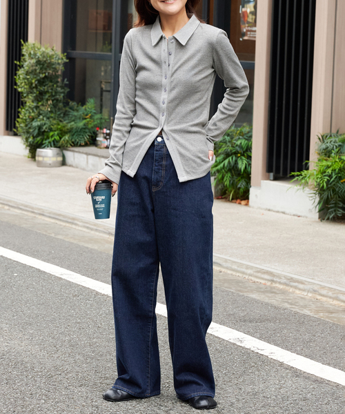 OUTDOOR PRODUCTS(アウトドアプロダクツ)の「エリツキリブカーディガン(Tシャツ/カットソー・レディース・グレー/ブラウン/ベージュ・FREE)」の6枚目の写真