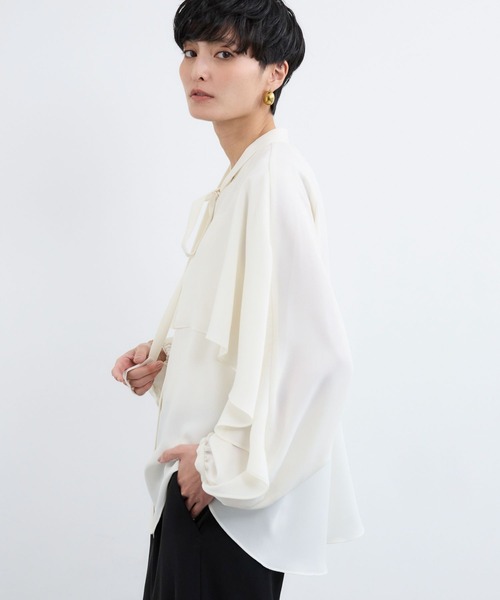 BARNYARDSTORM（バンヤードストーム）の「BARNYARDSTORM / ワイドフレアボウタイブラウス【吸水速乾】（シャツ/ブラウス・レディース・ネイビー/オフホワイト・S/M）」の8枚目の写真