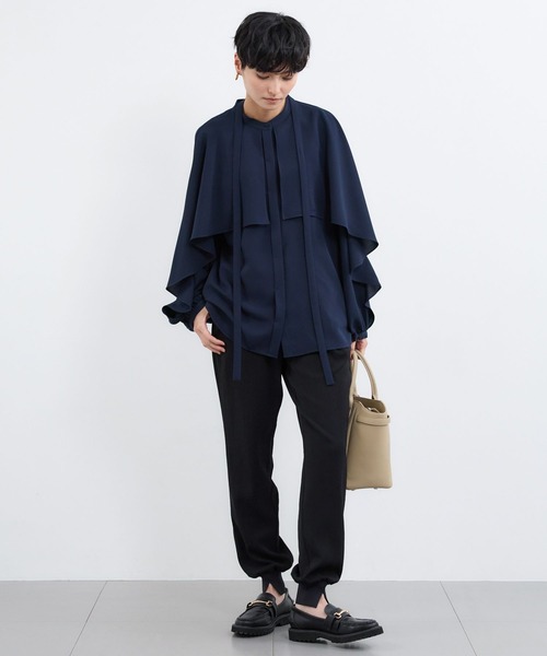 BARNYARDSTORM（バンヤードストーム）の「BARNYARDSTORM / ワイドフレアボウタイブラウス【吸水速乾】（シャツ/ブラウス・レディース・ネイビー/オフホワイト・S/M）」の6枚目の写真